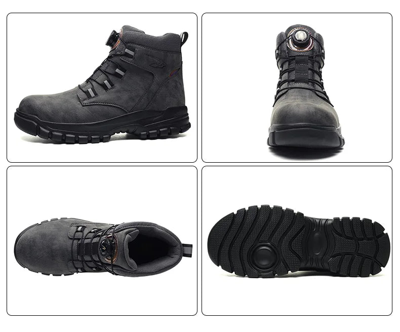 Safety Work Boots For Men Outdoor Hiking Sneaker Anti-smash Indestructible Steel Toe Protection Boots Male Boots Rotating Button