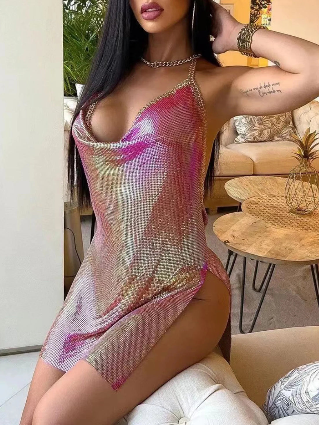 Sexy backless black metal sequin summer dress women 2025 beach rave outfit glitter mini club party dress evening dresses vestido