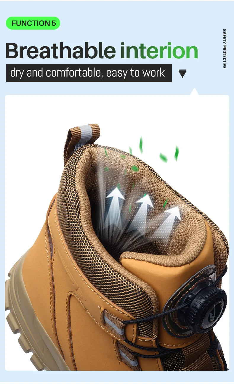 Safety Work Boots For Men Outdoor Hiking Sneaker Anti-smash Indestructible Steel Toe Protection Boots Male Boots Rotating Button
