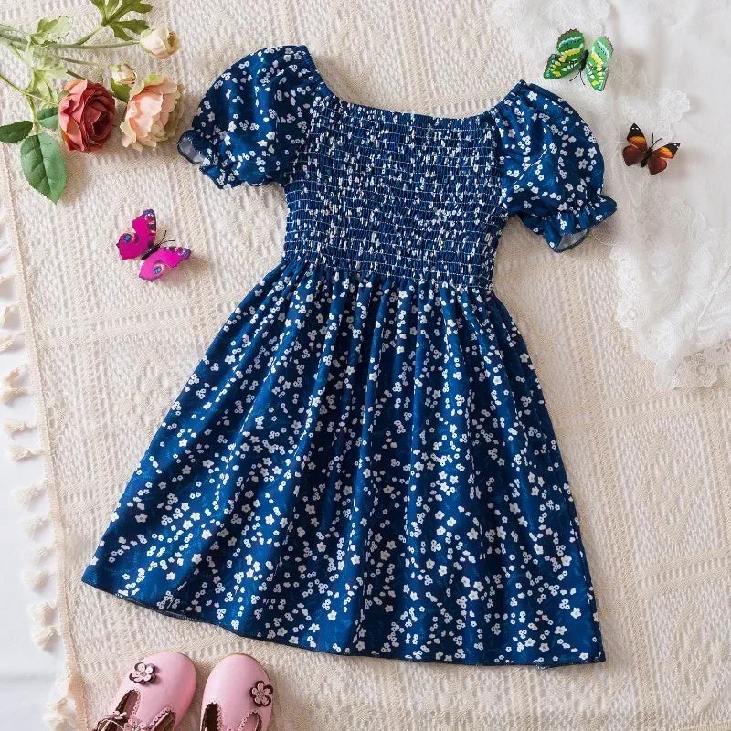 New Summer Girls' Sleeveless Dress Baby Print Flower Dress Elegant Kids Girls Holiday Casual Clothes Toddler Kids Party Dresses