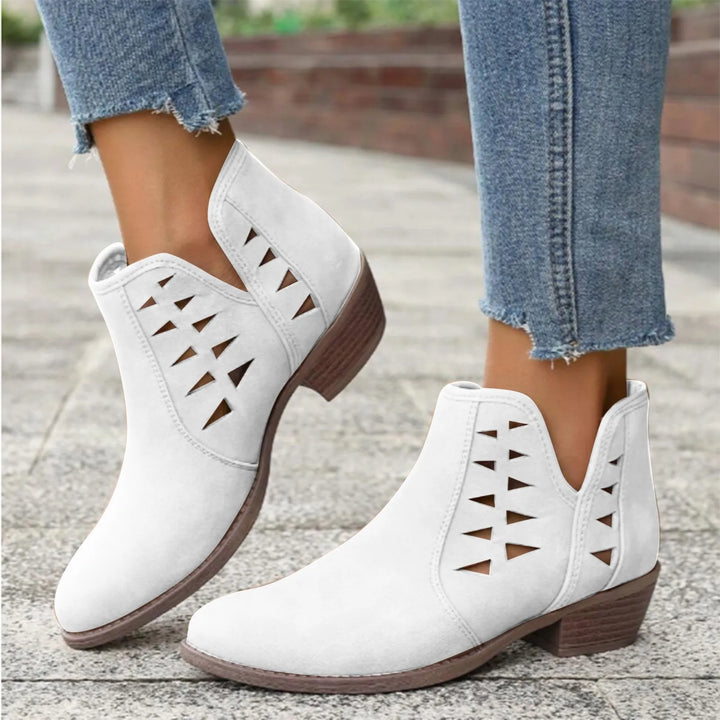 White Mesh Hollow Short Boots Breathable Pointed Toe Western Cowboy Boots Walking Ankle Boots Side Top Middle Tube Short Wear