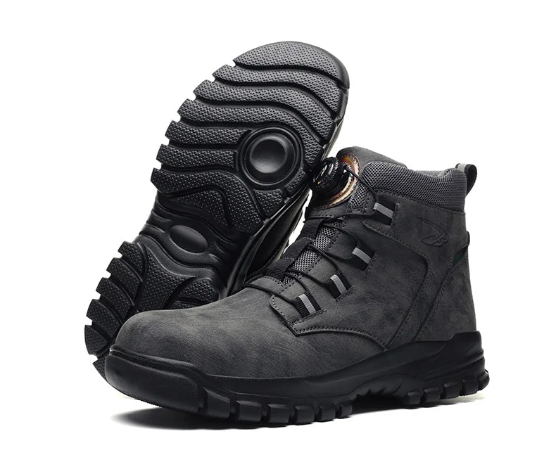 Safety Work Boots For Men Outdoor Hiking Sneaker Anti-smash Indestructible Steel Toe Protection Boots Male Boots Rotating Button