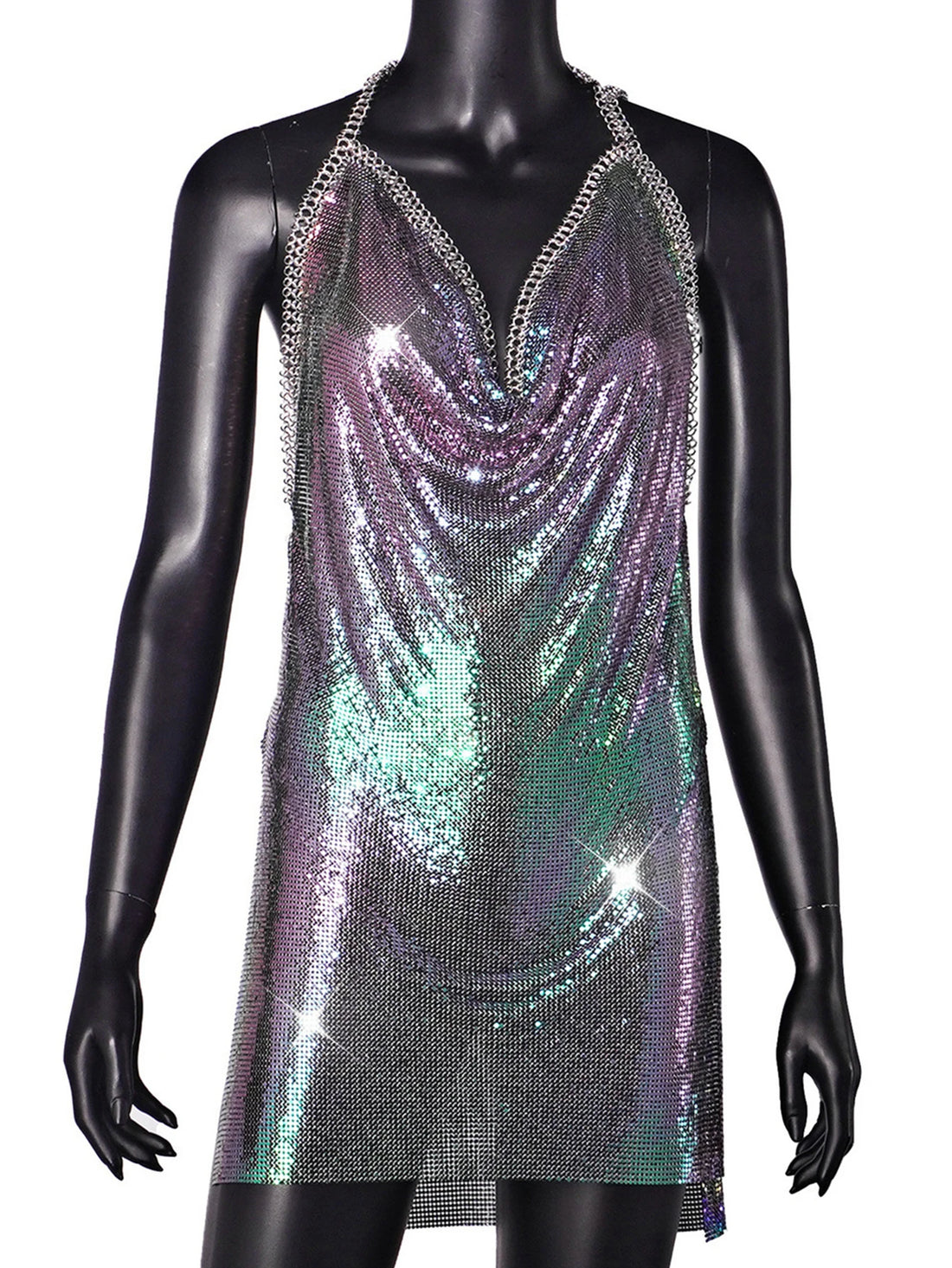 Sexy backless black metal sequin summer dress women 2025 beach rave outfit glitter mini club party dress evening dresses vestido