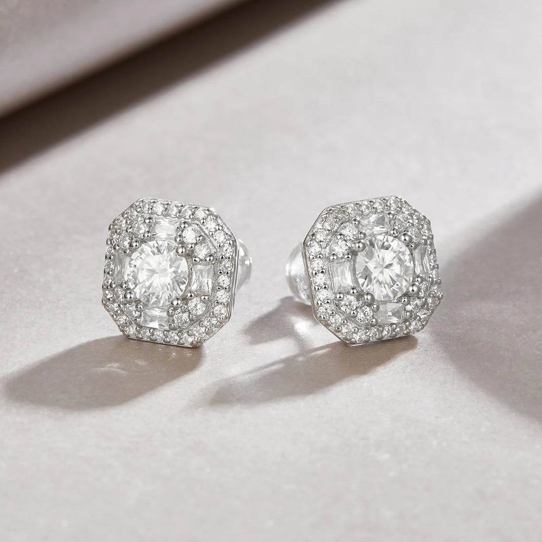 1pair Octagon Moissanite Earrings 925 Sterling Silver 18K Gold Plated Halo Jewelry for Women Gift Comes with GRA Certificate