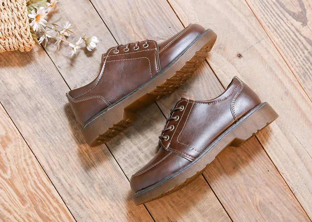 35-40 Women Oxfords Women's Shoes Ladies Leather Female Round Toe Sewing Retro Comfortable Footwear Lolita Shoe Brown