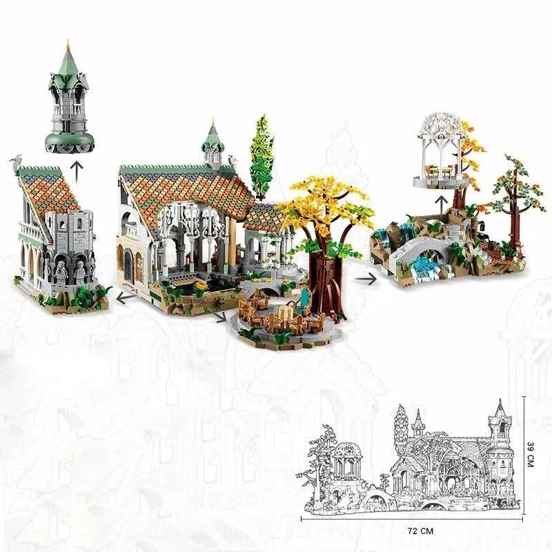 6167PCS Film Series of The Rings Rives Street View Building Blocks Model Compatible 10316 Bricks Birthday Toy Gifts