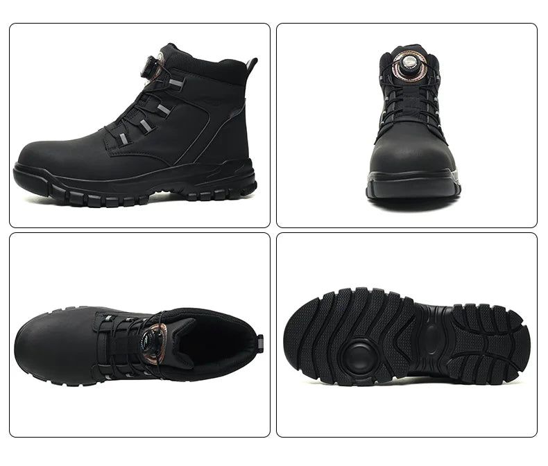 Safety Work Boots For Men Outdoor Hiking Sneaker Anti-smash Indestructible Steel Toe Protection Boots Male Boots Rotating Button