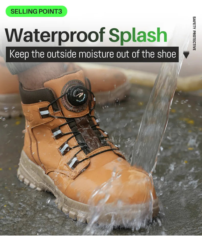 Safety Work Boots For Men Outdoor Hiking Sneaker Anti-smash Indestructible Steel Toe Protection Boots Male Boots Rotating Button