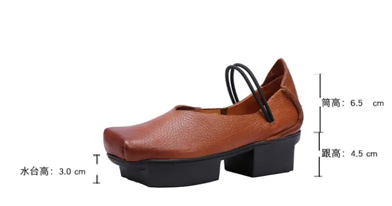 GKTINOO 2025 Spring/Summer New Vintage Real Cowhide Square Toe Women's Shoes Versatile Genuine Leather Middle Heel Pumps