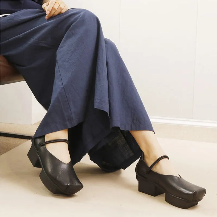 GKTINOO 2025 Spring/Summer New Vintage Real Cowhide Square Toe Women's Shoes Versatile Genuine Leather Middle Heel Pumps