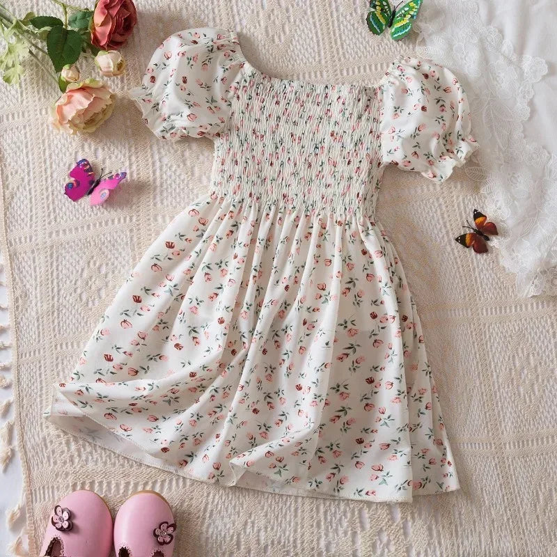 New Summer Girls' Sleeveless Dress Baby Print Flower Dress Elegant Kids Girls Holiday Casual Clothes Toddler Kids Party Dresses