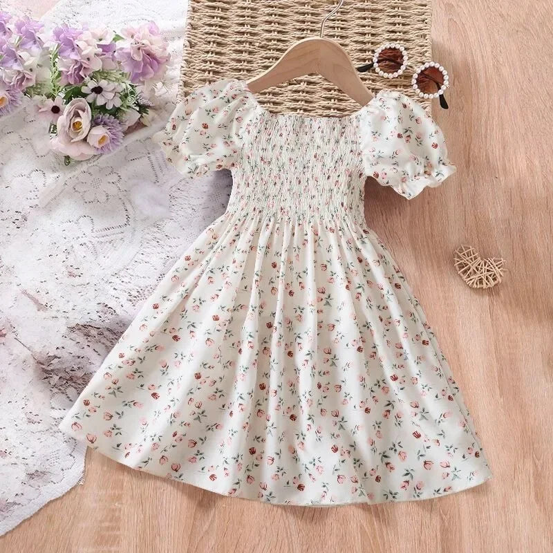 New Summer Girls' Sleeveless Dress Baby Print Flower Dress Elegant Kids Girls Holiday Casual Clothes Toddler Kids Party Dresses