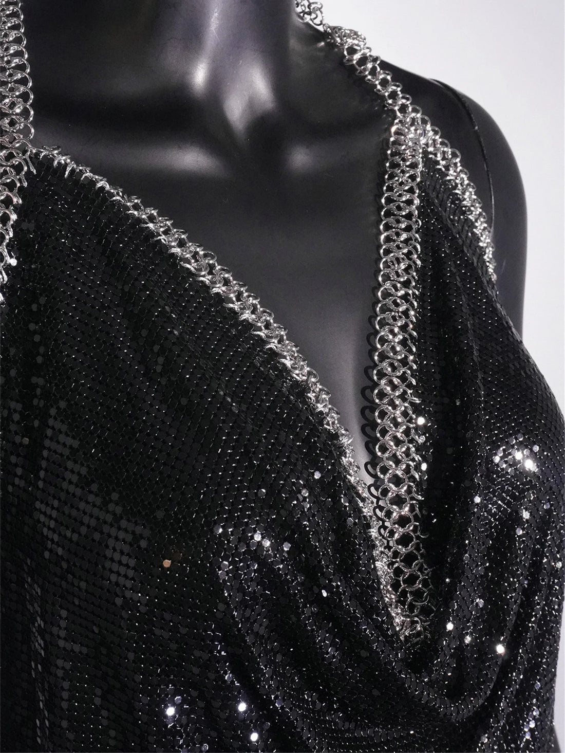 Sexy backless black metal sequin summer dress women 2025 beach rave outfit glitter mini club party dress evening dresses vestido
