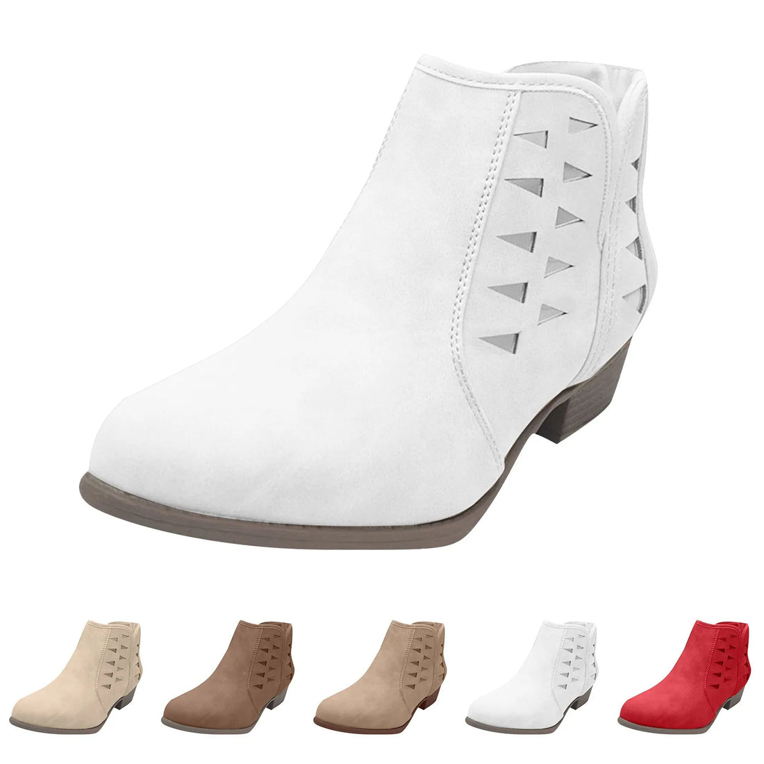 White Mesh Hollow Short Boots Breathable Pointed Toe Western Cowboy Boots Walking Ankle Boots Side Top Middle Tube Short Wear