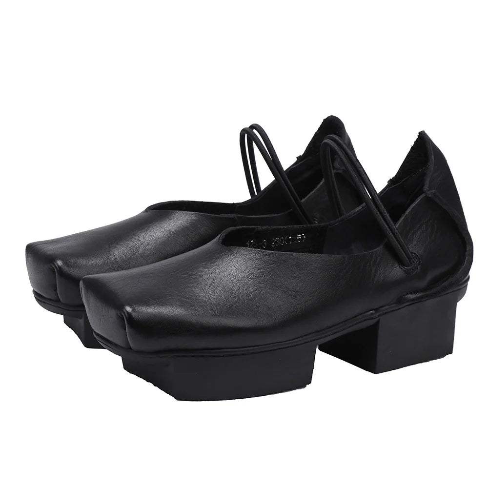 GKTINOO 2025 Spring/Summer New Vintage Real Cowhide Square Toe Women's Shoes Versatile Genuine Leather Middle Heel Pumps