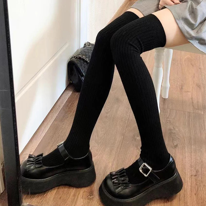 1Pair New Women Winter Warm Thicken Thermal High Stockings Soft Casual Solid Color Thigh Stockings Boots Floor Knee Socks