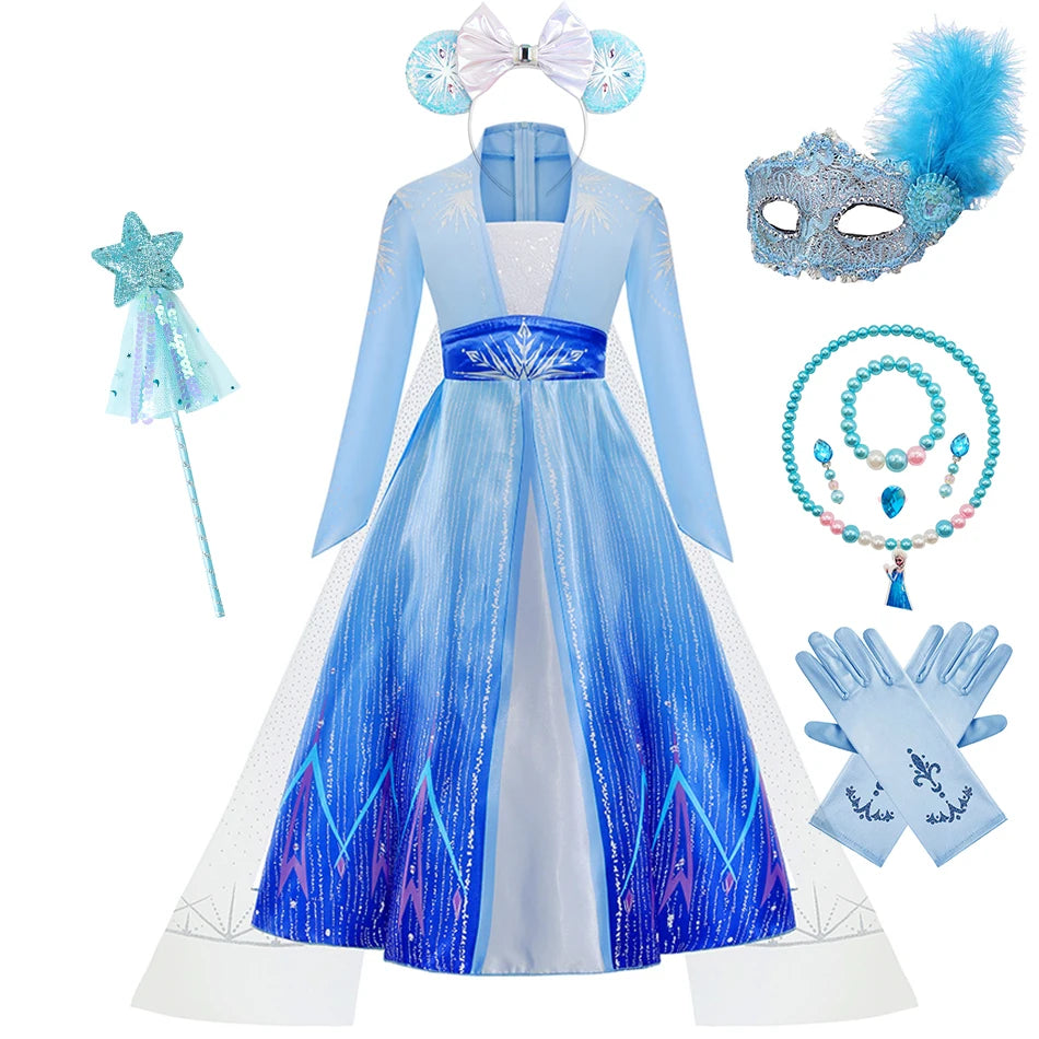 Elsa Kids Princess Dress With Cloak Stage Performance Outfits Carnival Halloween Cosplay Party Clothes Birthday Surprise Gift