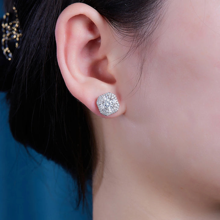 1pair Octagon Moissanite Earrings 925 Sterling Silver 18K Gold Plated Halo Jewelry for Women Gift Comes with GRA Certificate