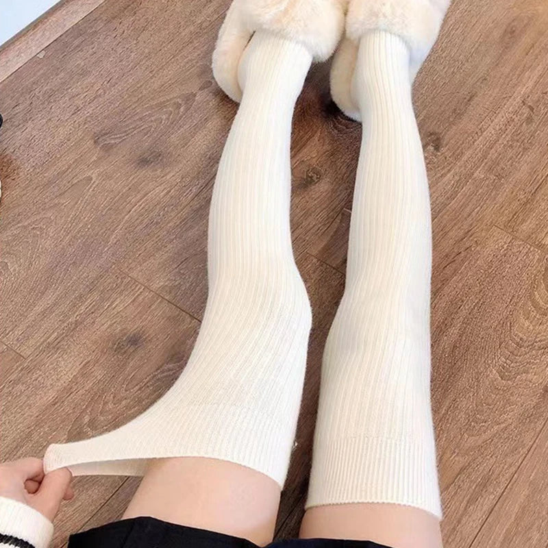 1Pair New Women Winter Warm Thicken Thermal High Stockings Soft Casual Solid Color Thigh Stockings Boots Floor Knee Socks