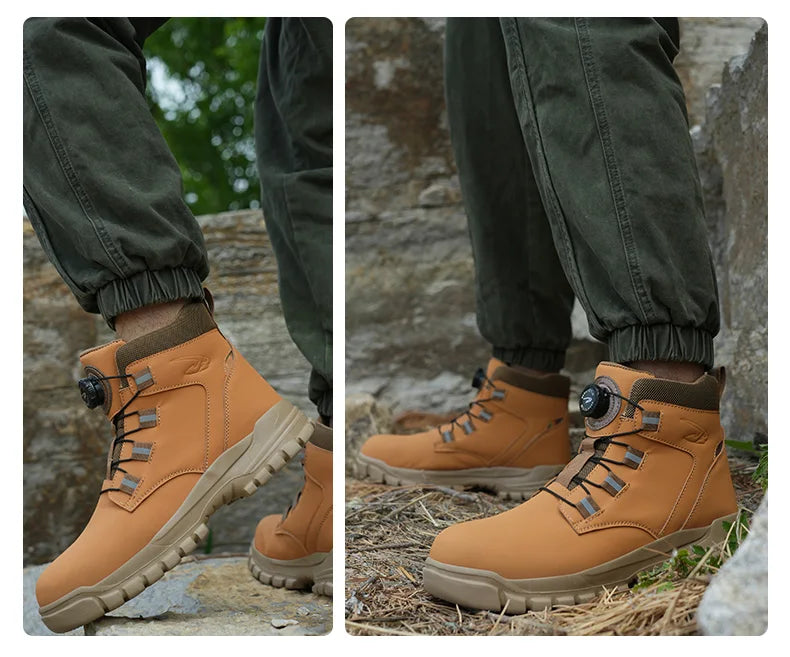 Safety Work Boots For Men Outdoor Hiking Sneaker Anti-smash Indestructible Steel Toe Protection Boots Male Boots Rotating Button