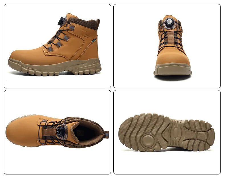 Safety Work Boots For Men Outdoor Hiking Sneaker Anti-smash Indestructible Steel Toe Protection Boots Male Boots Rotating Button