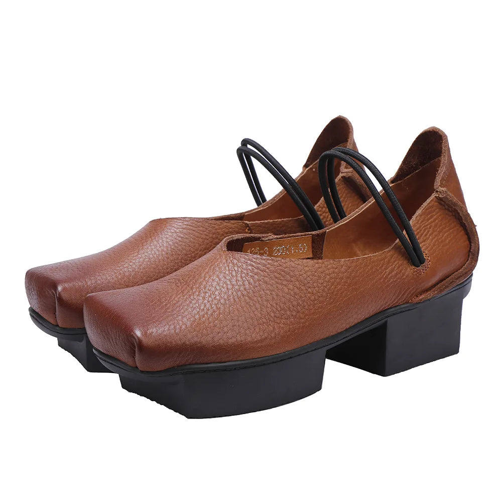 GKTINOO 2025 Spring/Summer New Vintage Real Cowhide Square Toe Women's Shoes Versatile Genuine Leather Middle Heel Pumps