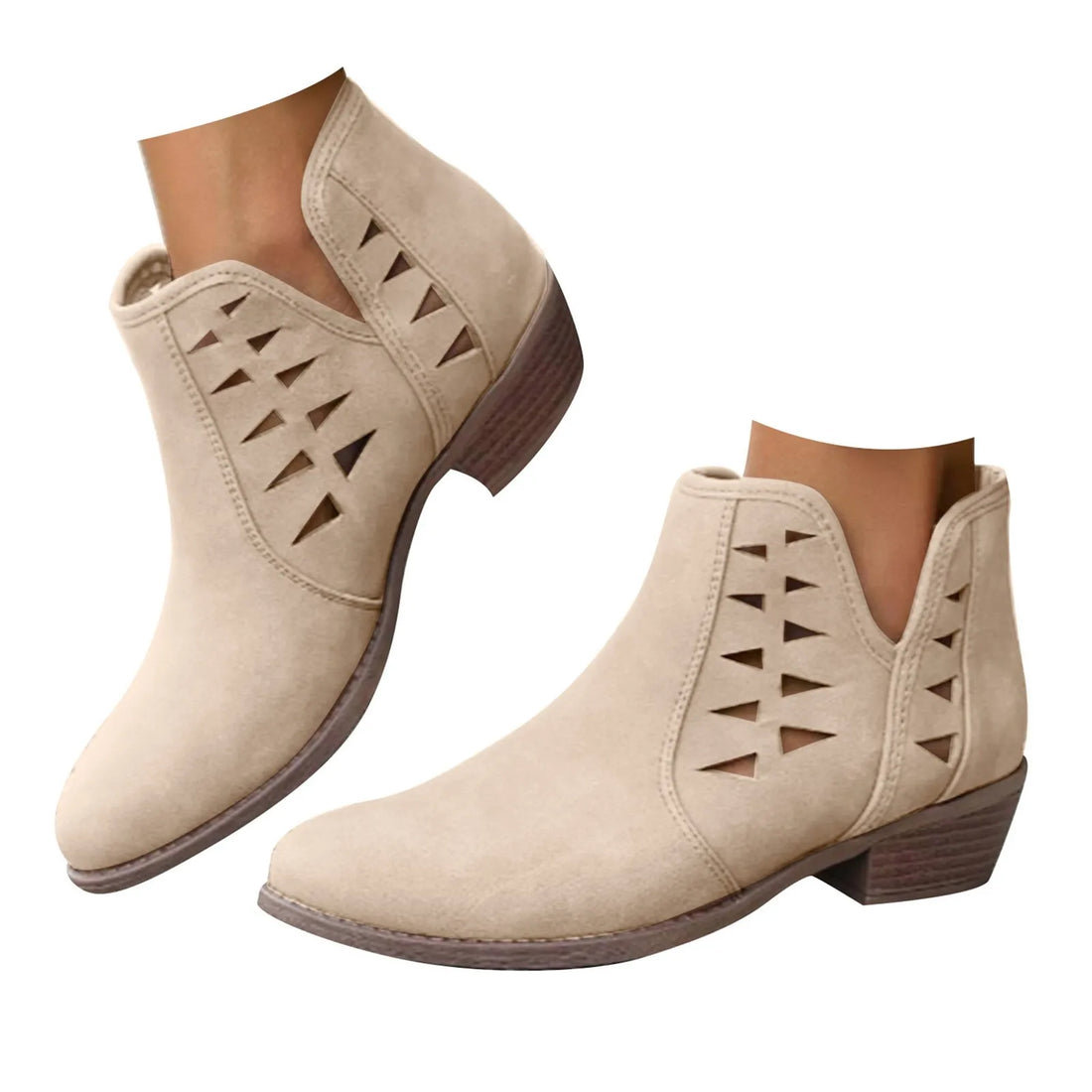 White Mesh Hollow Short Boots Breathable Pointed Toe Western Cowboy Boots Walking Ankle Boots Side Top Middle Tube Short Wear