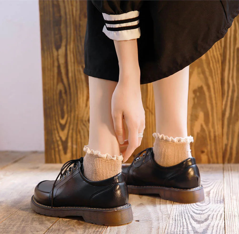 35-40 Women Oxfords Women's Shoes Ladies Leather Female Round Toe Sewing Retro Comfortable Footwear Lolita Shoe Brown