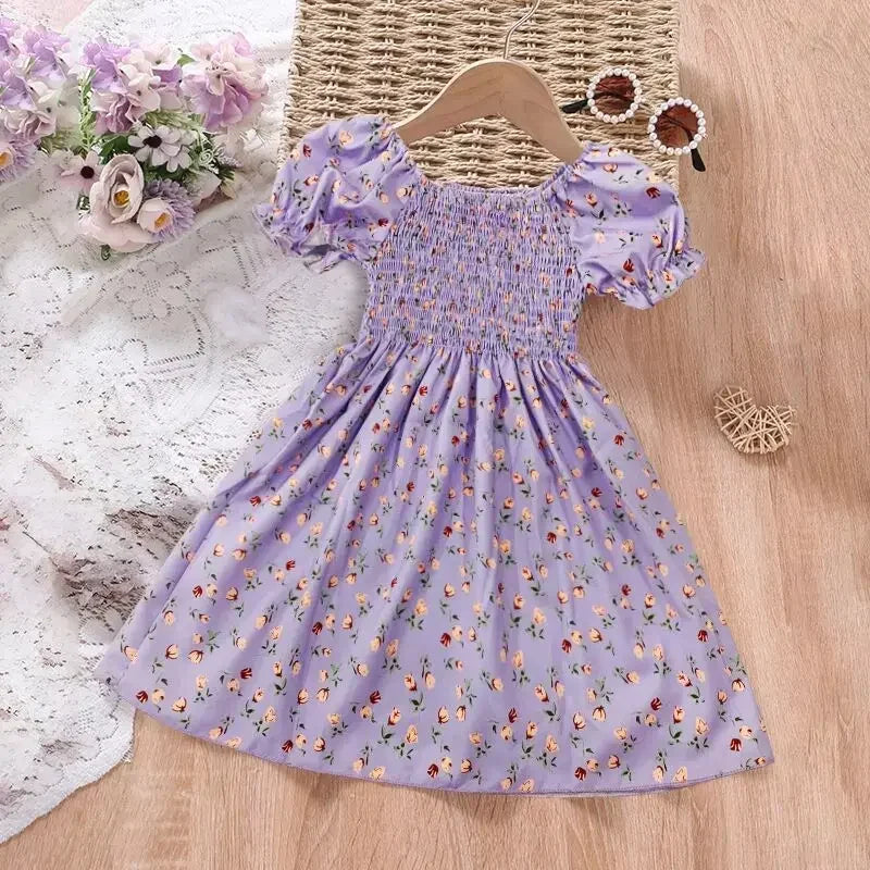 New Summer Girls' Sleeveless Dress Baby Print Flower Dress Elegant Kids Girls Holiday Casual Clothes Toddler Kids Party Dresses