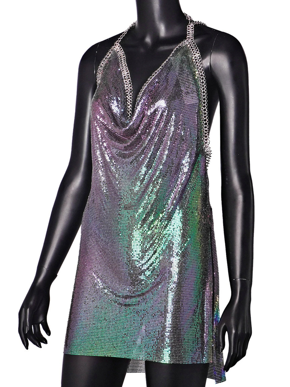 Sexy backless black metal sequin summer dress women 2025 beach rave outfit glitter mini club party dress evening dresses vestido