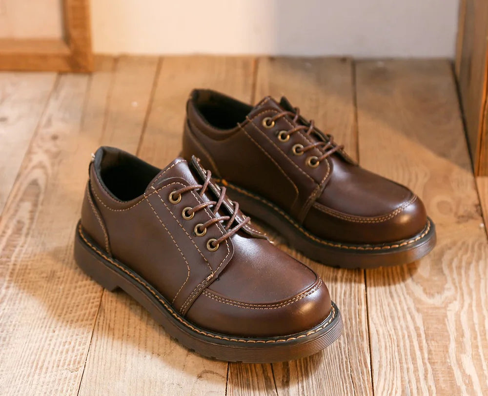 35-40 Women Oxfords Women's Shoes Ladies Leather Female Round Toe Sewing Retro Comfortable Footwear Lolita Shoe Brown