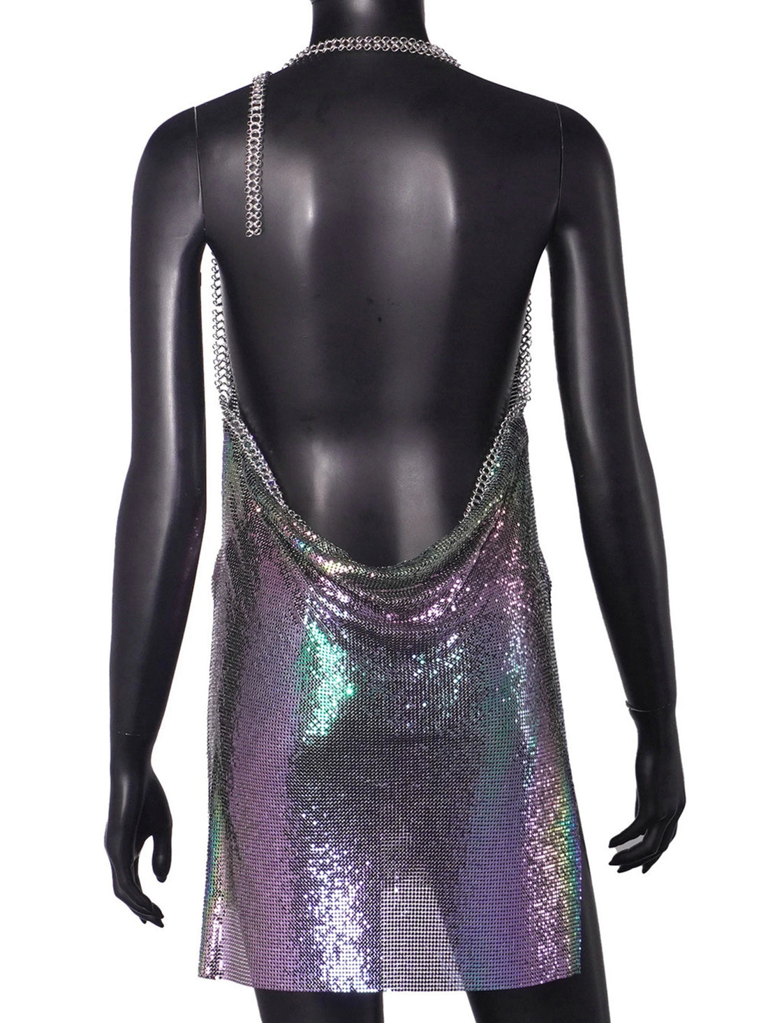 Sexy backless black metal sequin summer dress women 2025 beach rave outfit glitter mini club party dress evening dresses vestido