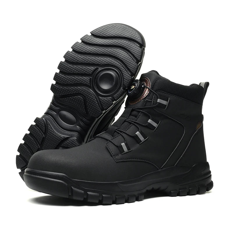 Safety Work Boots For Men Outdoor Hiking Sneaker Anti-smash Indestructible Steel Toe Protection Boots Male Boots Rotating Button