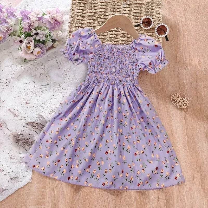 New Summer Girls' Sleeveless Dress Baby Print Flower Dress Elegant Kids Girls Holiday Casual Clothes Toddler Kids Party Dresses
