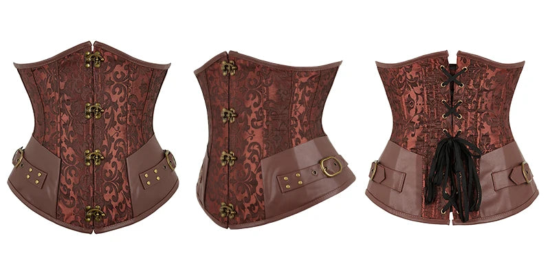 Steampunk Corset Dress Brown Pirate Costume Blouse Shoulder Off Underbust Corset Plus Size Cosplay Pirate Dresses for Women
