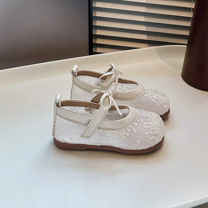 Childrens Casual Shoes with Bow Round Toe Non Slip Soft Sole Breathable 2025 New Summer Outdoor Mesh Girls Flat Shoes
