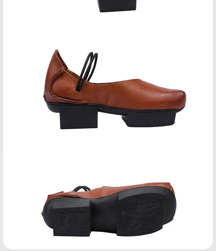 GKTINOO 2025 Spring/Summer New Vintage Real Cowhide Square Toe Women's Shoes Versatile Genuine Leather Middle Heel Pumps