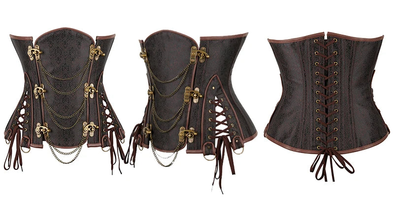 Steampunk Corset Dress Brown Pirate Costume Blouse Shoulder Off Underbust Corset Plus Size Cosplay Pirate Dresses for Women