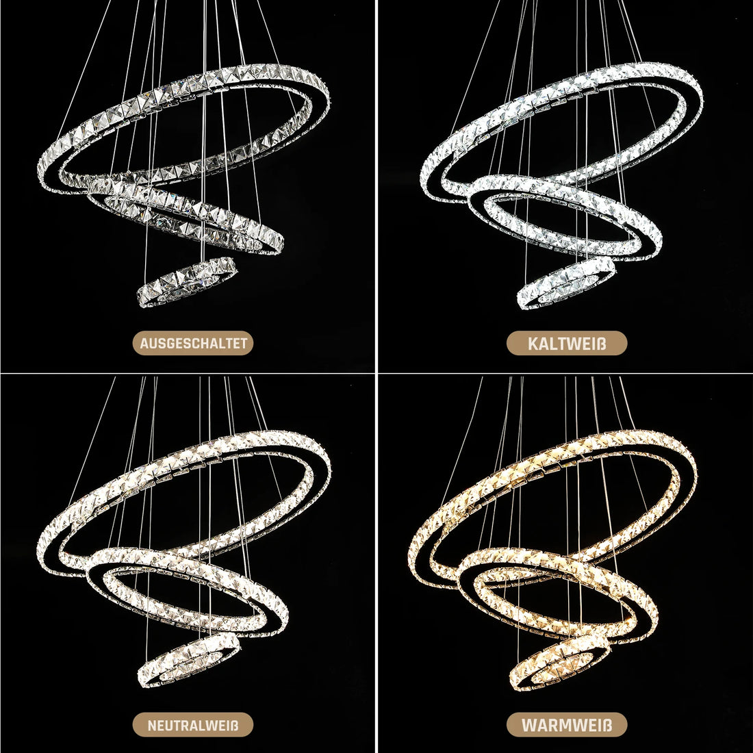 60W Modern Crystal LED ceiling lamp, 3 rings LED pendant light 60+40+20 cm,  Dimmable with remote control, Height adjustable