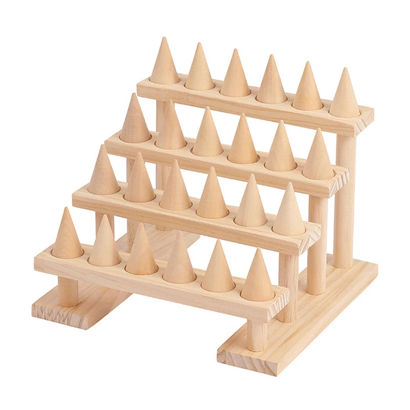 Cone Ring Display Holder Jewelry Display Stand Ring Showcase Storage Tray For Counter Shows Wooden Base Shop Decor