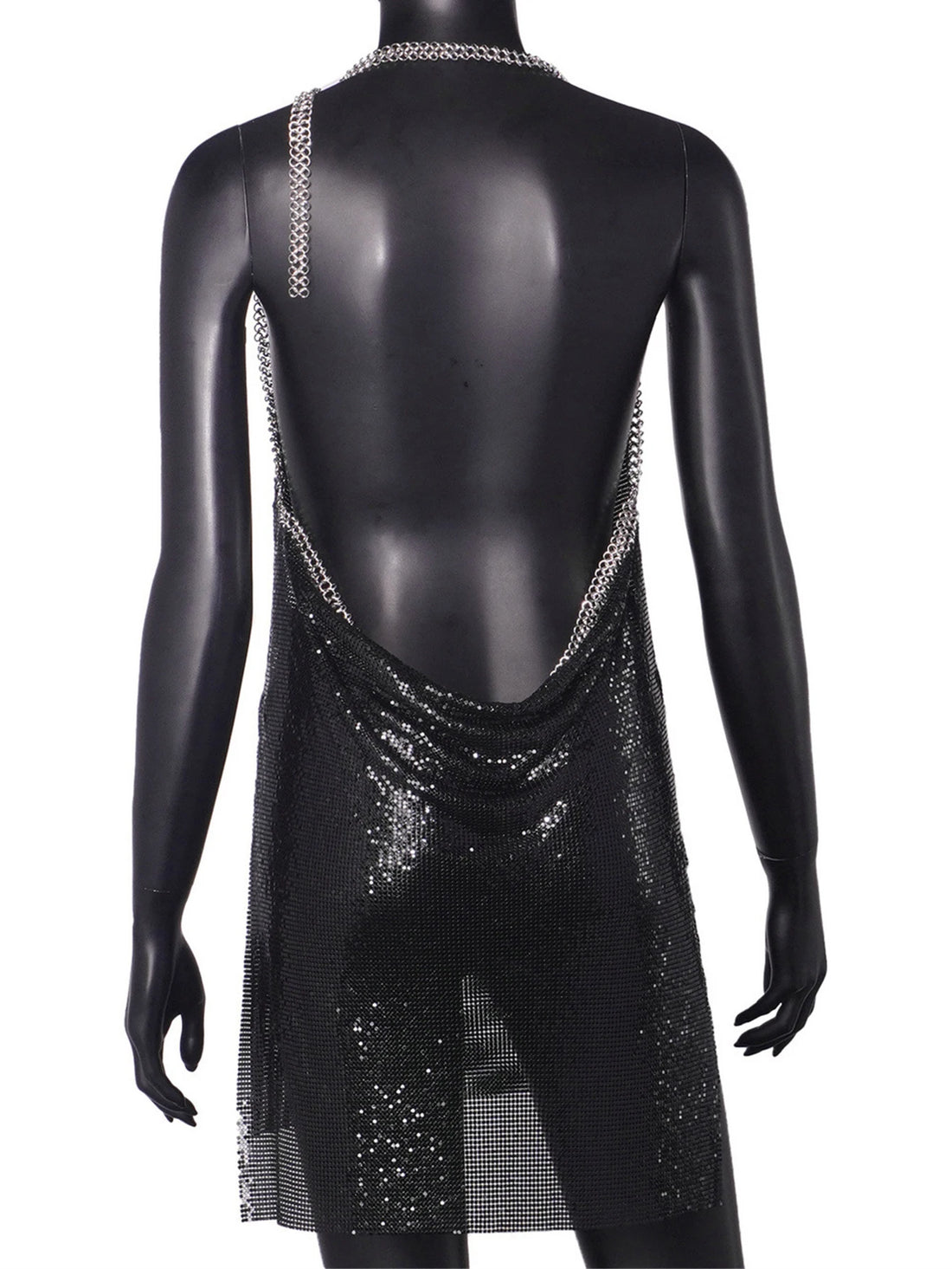 Sexy backless black metal sequin summer dress women 2025 beach rave outfit glitter mini club party dress evening dresses vestido