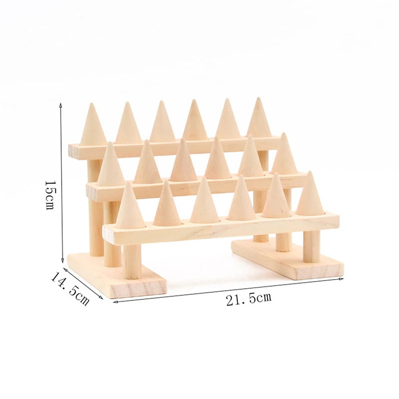 Cone Ring Display Holder Jewelry Display Stand Ring Showcase Storage Tray For Counter Shows Wooden Base Shop Decor