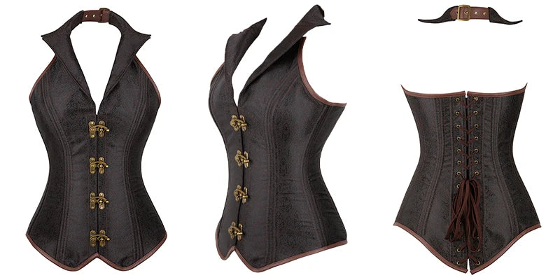 Steampunk Corset Dress Brown Pirate Costume Blouse Shoulder Off Underbust Corset Plus Size Cosplay Pirate Dresses for Women