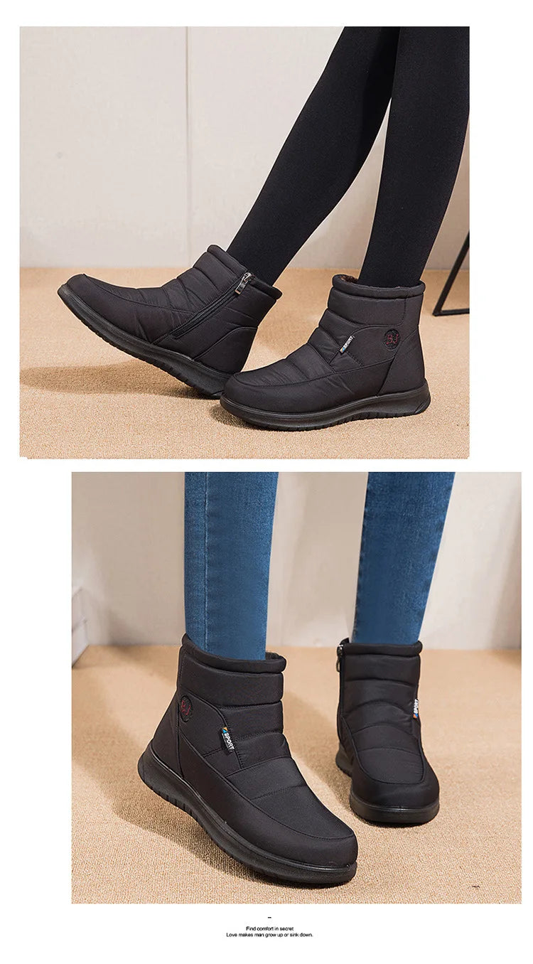 Plush Winter2022 New Thick  Keep Warm Boots for Women Non-slip Waterproof Snow Boots Woman Flat Heels Warm Cotton Padded Shoes