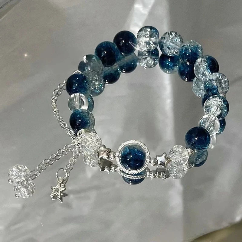Star Pendant Tassels Bracelet Trend Sweet Crystal Beaded Bracelet For Women Girls Fashion Light Luxury Jewelry Gifts
