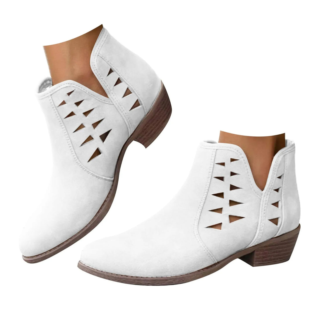 White Mesh Hollow Short Boots Breathable Pointed Toe Western Cowboy Boots Walking Ankle Boots Side Top Middle Tube Short Wear