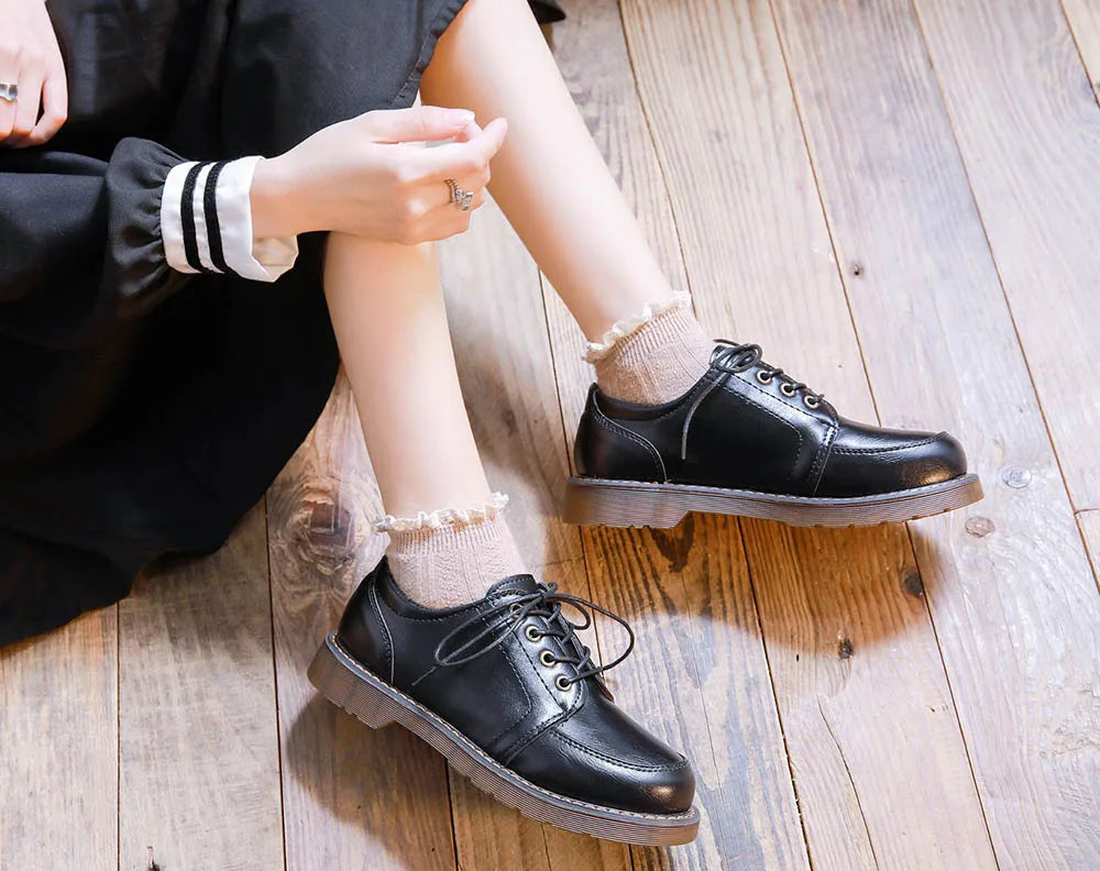 35-40 Women Oxfords Women's Shoes Ladies Leather Female Round Toe Sewing Retro Comfortable Footwear Lolita Shoe Brown