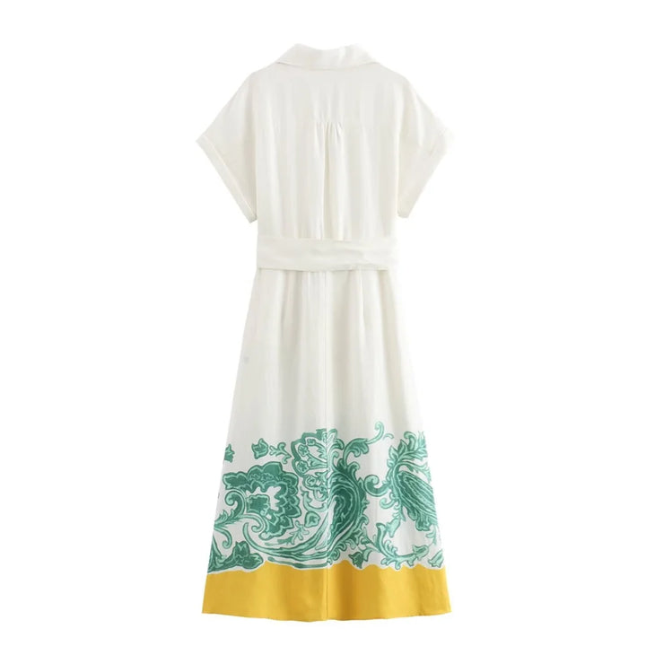 2024ZAR4 Summer New Women's European and American Style Retro Pattern Printed Shirt Style Dress Long Dress