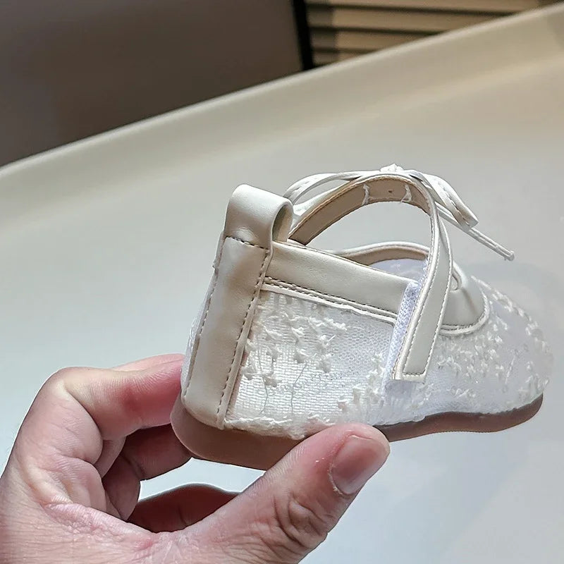 Childrens Casual Shoes with Bow Round Toe Non Slip Soft Sole Breathable 2025 New Summer Outdoor Mesh Girls Flat Shoes