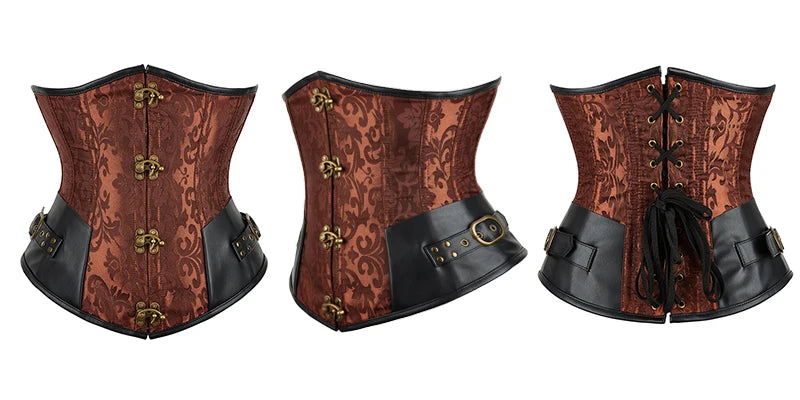 Steampunk Corset Dress Brown Pirate Costume Blouse Shoulder Off Underbust Corset Plus Size Cosplay Pirate Dresses for Women